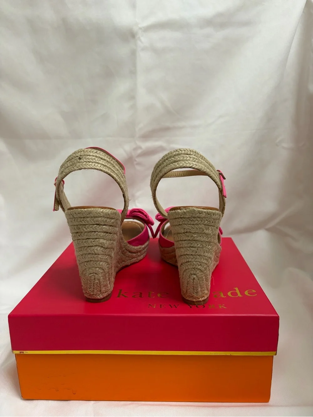 Kate Spade Jumper Pink Grosgrain Bow Espadrille Wedge Sandals NWT Size 8.5